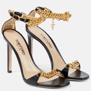 Tom Ford Black and Gold Chain Heels